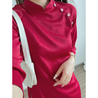 Áo Dài Lụa Cúc Bọc Tặng Mấn Đội Đầu Đi Lễ Chùa Cưới Hỏi Dự Tiệc Chụp Kỷ Yếu Bế Khai Giảng sự kiện Hiva Cloth