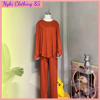 Bộ ủ kem thun lạnh thun cotton dẻo tay dài quần suông freesize 45-70kg - nghiclothings85
