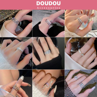Nhẫn nữ freesize Doudou Set nhẫn bạc đính đá đi tiệc phong cách Âu Mỹ sang chảnh thời trang JZ007