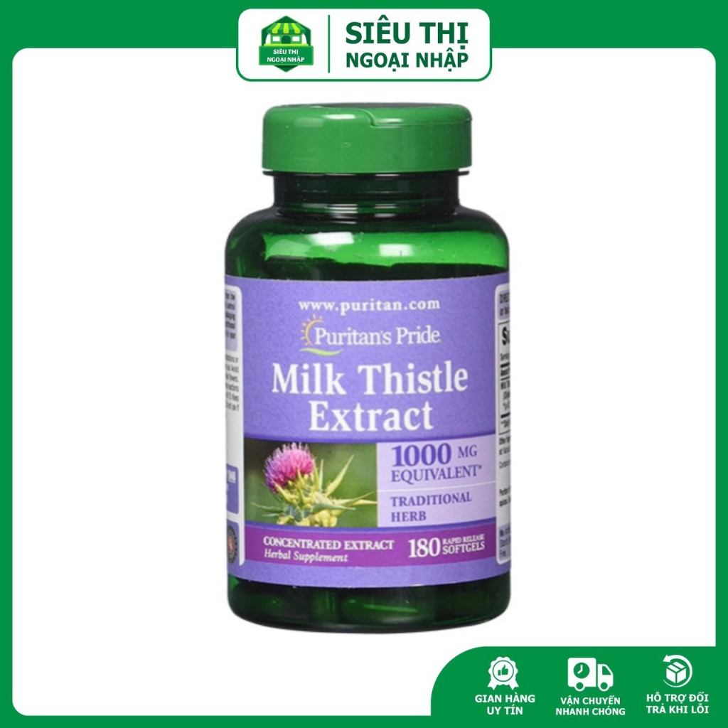 Thải độc gan, bổ gan, làm mát gan, tăng cường chức năng gan Milk Thistle Puritan's Extract 1000mg -180 viên
