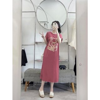 Váy thun dáng dài, đầm suông bầu chất cotton Gemmy Shop in chữ  Pota