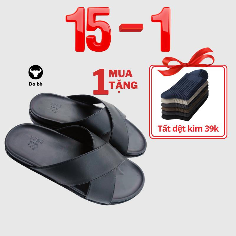 Dép da Sandal quai chéo ASHE nam nữ - Quai da 3 lớp tăng cường siêu bền