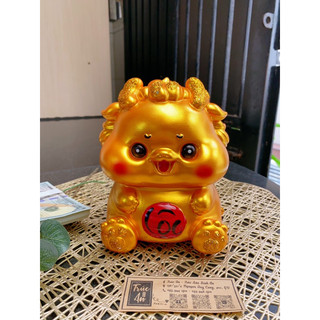 (17x13x15cm) Heo đất Rồng Baby Phúc Lộc, ống tiết kiệm chất liệu thạch cao sơn nhũ vàng