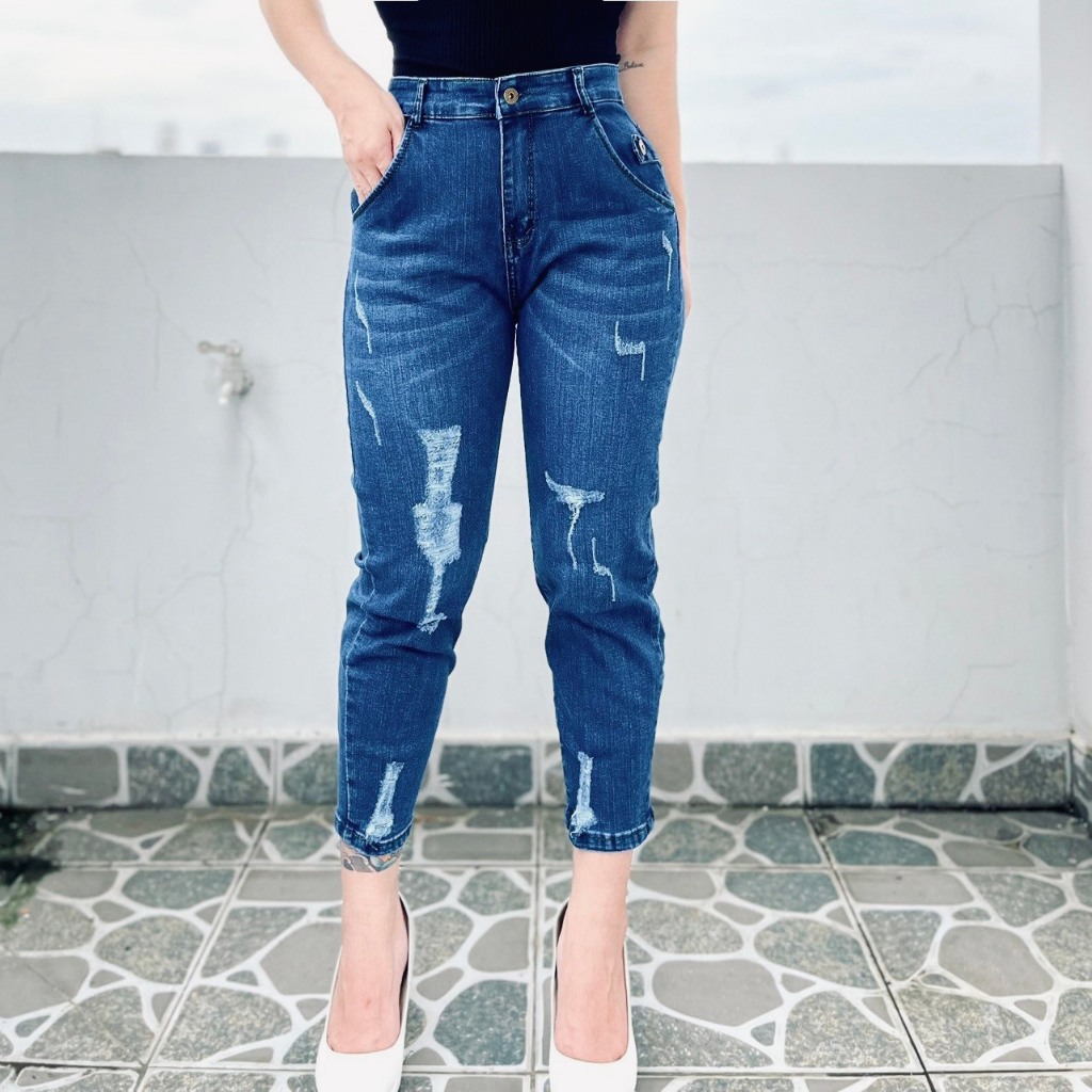 Quần jean nữ 9 Tấc Màu Xanh Đậm Rách Kiểu Bigsize 58-90kg 4492