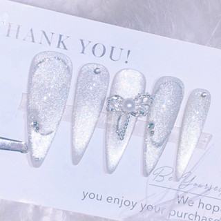 Móng up nhũ kim cương mắt mèo siêu sáng lấp lánh gắn charm nơ hot 2024 phối nhũ nailbox đính đá