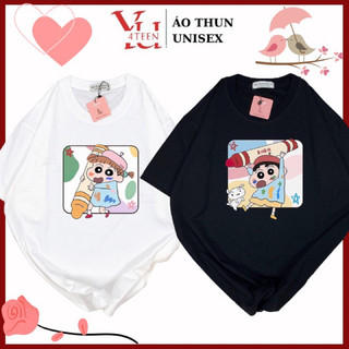 Áo Thun PHÔNG UNISEX in SHIN CẬU BÉ / CÔ BÉ BÚT CHÌ COUPLE HOT TREND ĐỘC LẠ (Đủ size M-L-XL-XXL BIGSIZE)
