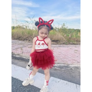 Set hai áo hai dây kèm chân váy voan tầng điệu đà