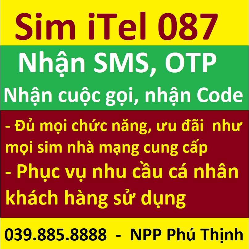 Sim itel, Sim 0đ , Ưu đãi Tặng 4Gb/ngày miễn phí cuộc gọi, SMS, data... thuận tiện nhận sms, otp