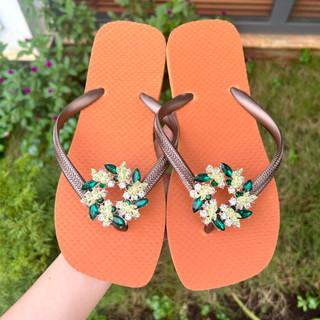  Dép xỏ ngón gắn Charm Nguyệt Quế đính đá Pha lê mũi vuông   Charm màu bất kì Tím Đỏ Hồng Xanh lá Vàng đồng  