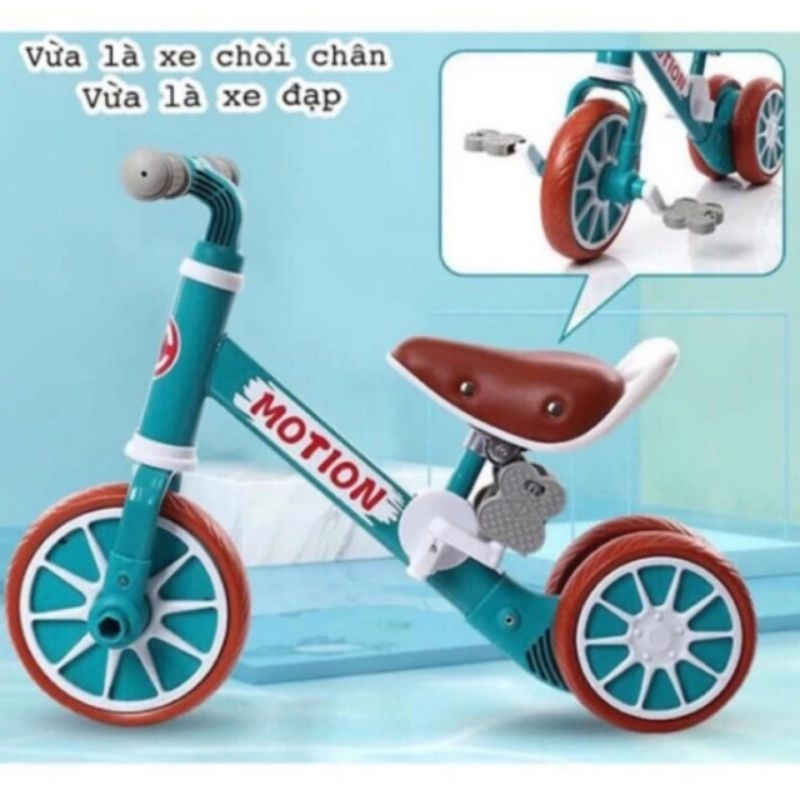 Xe đạp 2 bánh, 3 bánh, xe thăng bằng, xe chòi chân Motion màu xanh ngọc cho bé, quà tặng từ sữa Nan