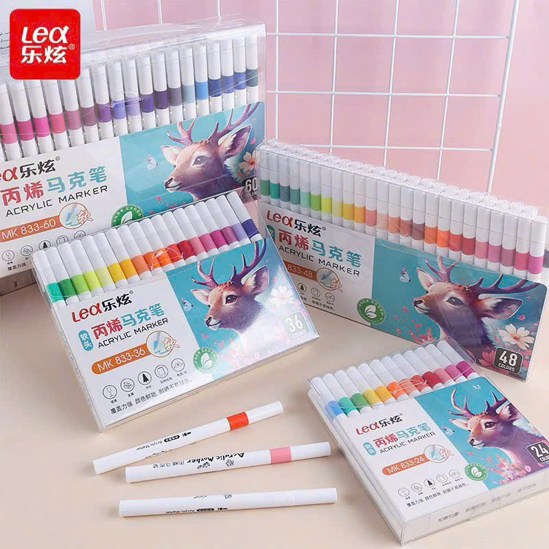 Bộ bút màu Acrylic Marker LEA 12/24 Màu Chuẩn, dùng để vẽ vải/giày/tường/giấy/da/ly