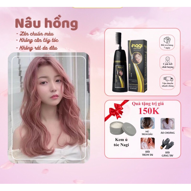 Dầu gội nhuộm tóc Nagi màu Nâu Hồng chiết xuất từ thiên nhiên 400ml