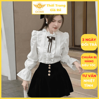 Áo Sơ Mi Nữ Cổ Bèo Tay Loe Chun Xếp Ly Thân Cách Điệu Thanh Lịch GOSS GA876 Áo Sơ Mi Nữ Dài Tay Tiểu Thư Phối Nơ Thô Mềm