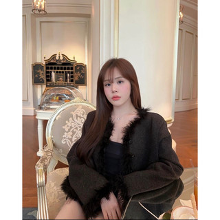 Áo khoác dạ tweed thiên nga đen