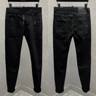 Quần jean bò nam Dsq2 slimfit đen trơn khoá lệch tag logo số 2 đùi vải denim dày dặn đơn giản QJ470P