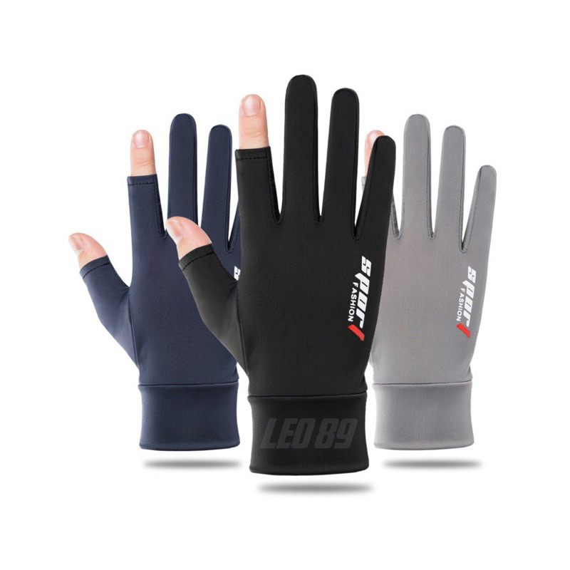 Găng tay ngắn lái xe chống nắng UV bằng lụa lạnh thoáng khí tiện lợi