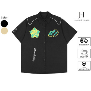 Áo Sơ Mi Nam Nữ JAMINE HOUSE Form Rộng Tay Lỡ Lụa Mango Hình In Thiết Kế Logo HFF Unisex