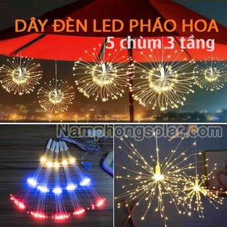 Dây đèn led pháo hoa trang trí chớp nháy 3 tầng x 5 chùm cắm điện 220V chống nước, Đèn led trang trí tết