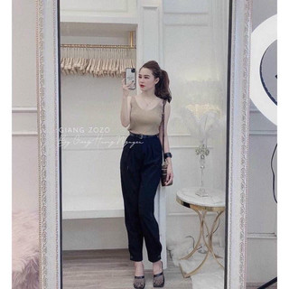 Quần baggy vải nữ cúc gấu