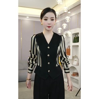 (45- 90kg) Áo Kiểu Bigsize Nữ Béo Đẹp, Áo Somi Phối Kẻ Sọc Mix Quần Xuông Loe,Thiết Kế Trẻ Trung Hack Dáng 2024