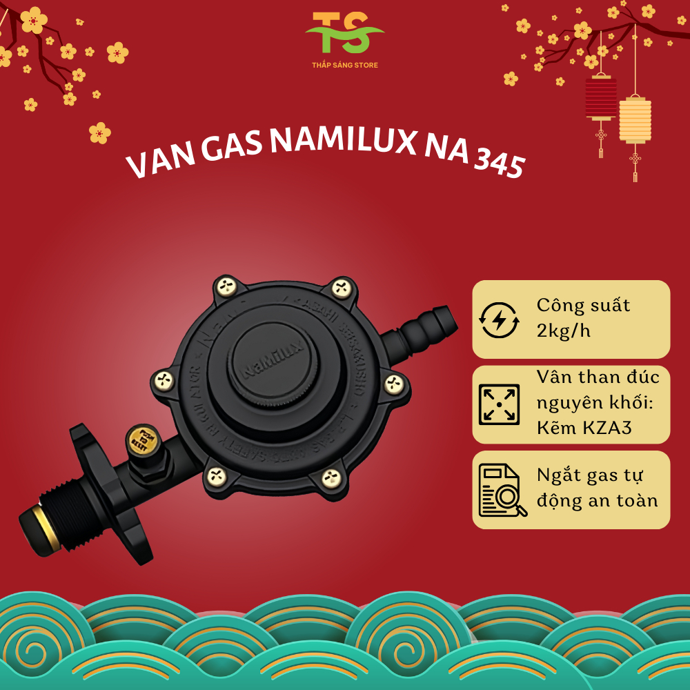 Van gas Namilux, van ngắt gas tự động an toàn, thân van đúc nguyên khối kẽm nguyên chất NA 345