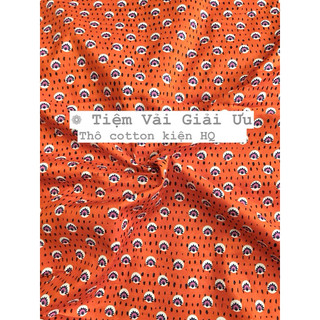 Vải Thô cotton nền cam hoa kiện HQ - khổ 1,5m