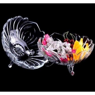 Đĩa thả hoa, đĩa để hoa quả 3 chân thủy tinh pha lê 24cm