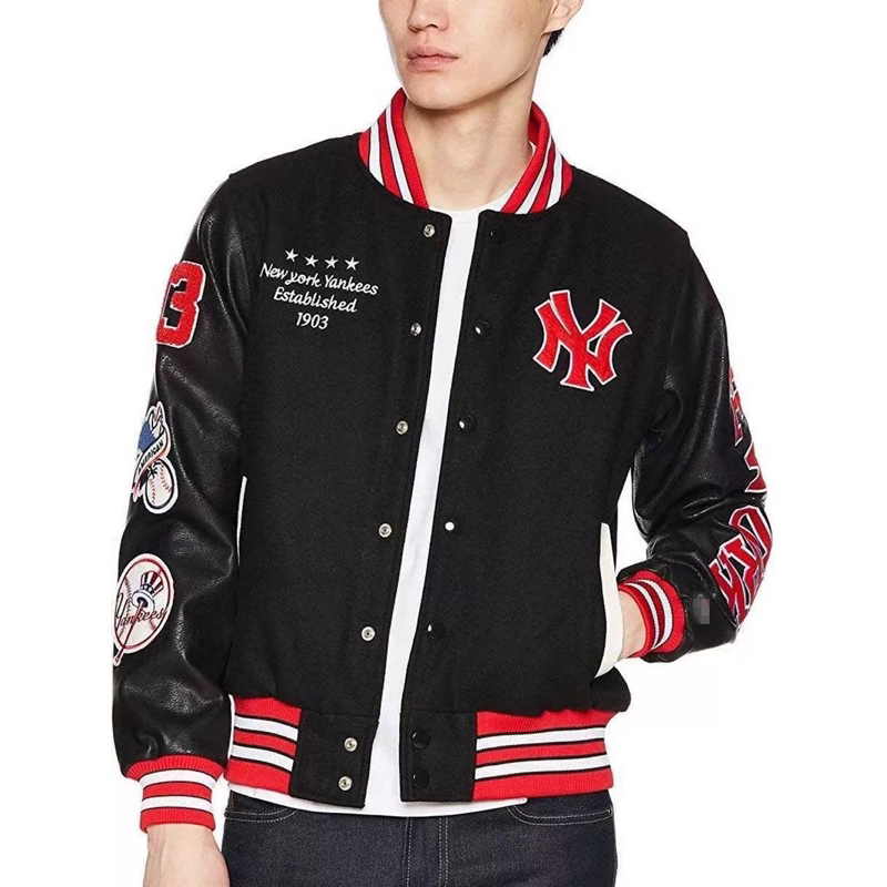 Áo bomber Jacket MLB - Varsity bóng chày trần bông tay da logo thêu nam nữ Unisex