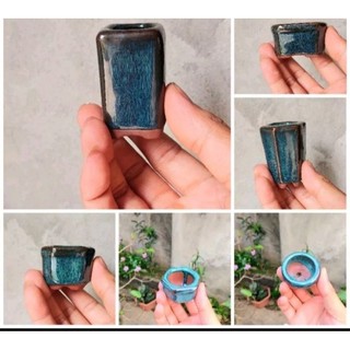 Chậu gốm men xanh hỏa biến trồng bonsai mini