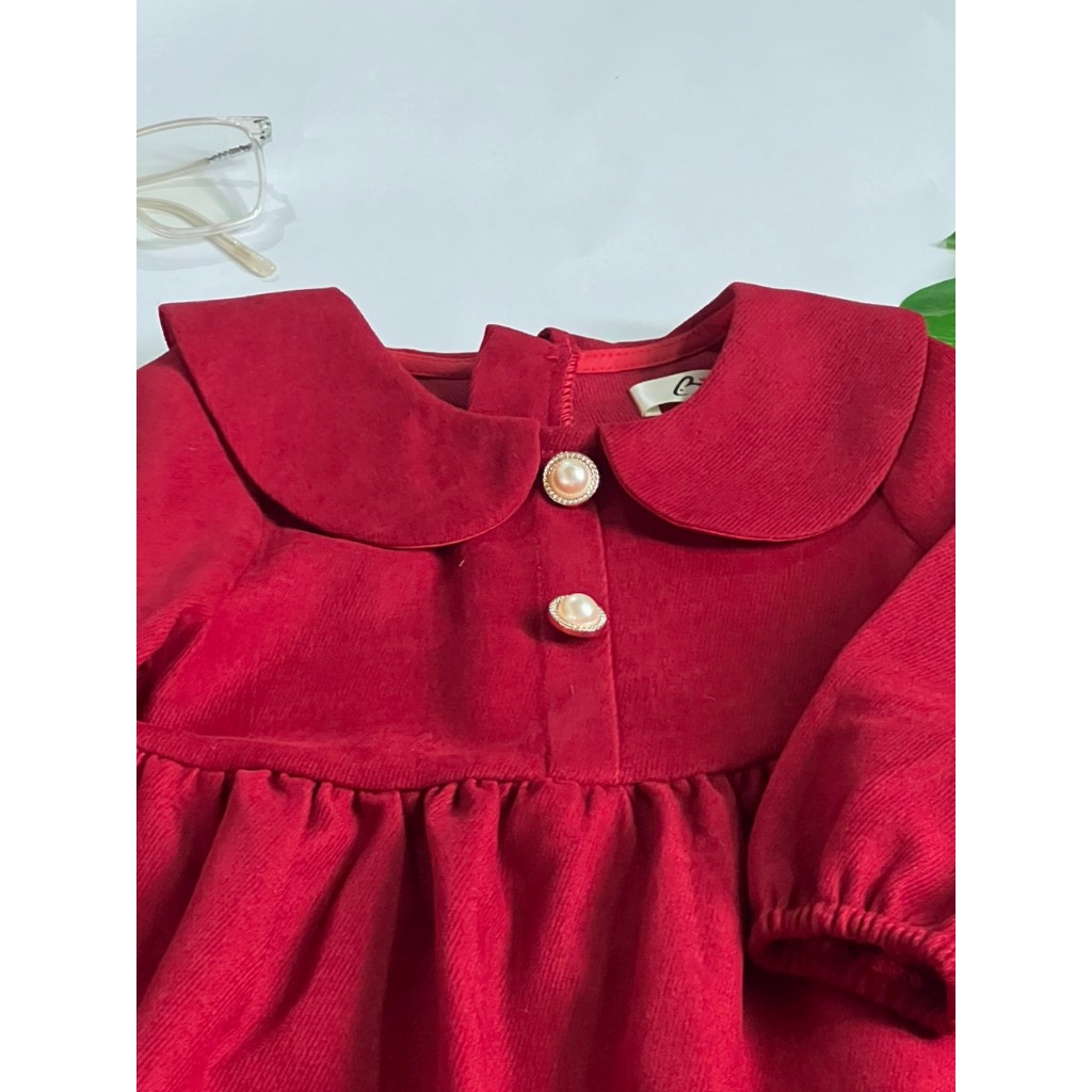 Váy bé gái,Váy cho bé gái mùa thu đông chất liệu nhung chéo size 8 - 32kg