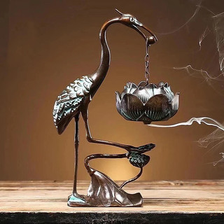 Lư Hương Mạ Đồng Hạc Ngậm Hoa Sen. lư xông trầm hạc tiên ngậm hoa sen