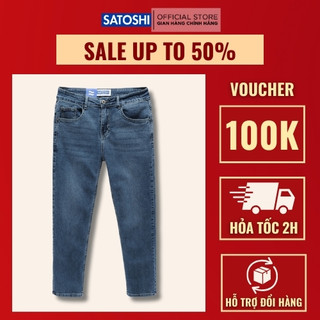 Quần jean nam Satoshi SAQJ38 dáng vừa màu xanh đậm trơn wash basic chất jean co giãn nhẹ