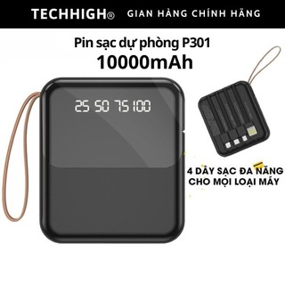 Sạc Dự Phòng Sendem P301 10000mAh Tích Hợp Sẵn Cáp Sạc, Có Led Báo Phần Trăm Pin