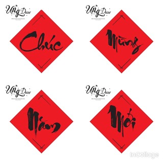 (Sỉ - lẻ) Combo 4 chữ thư pháp decor trang trí giỏ, mẹt, nhà cửa