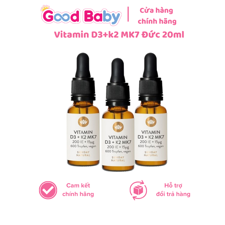 (Mẫu có hộp mới) Vitamin D3 K2 Mk7 Sunday Natural Đức, vitamin cho bé 10ml - Good Baby