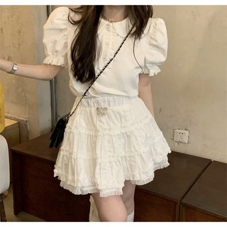 𝗺𝗶𝗲 𝘀𝘁𝘂𝗱𝗶𝗼 - SẴN Set áo polo cách điệu tay phồng x Chân váy tầng xinh xắn