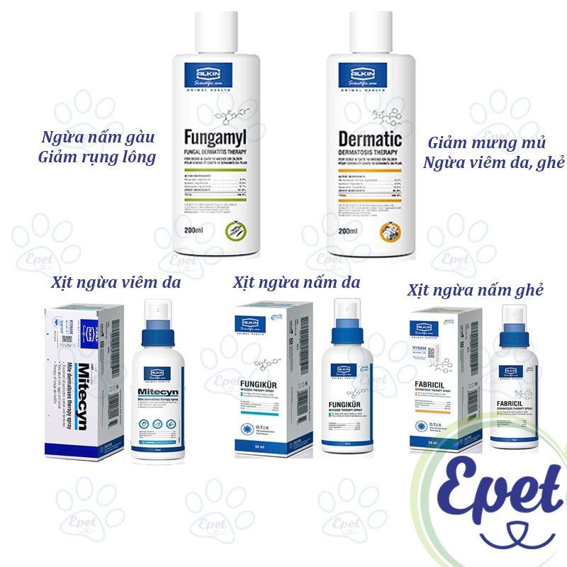 Sữa Tắm Hết Nấm Ghẻ Dành Cho Chó Mèo Alkin Dermatic & Fungamil