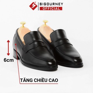 Giày Lười Nam Tăng Chiều Cao 6cm ĐẾ PHÍP Hoàn Toàn Bí Mật SIGOURNEY Da Bò Cao Cấp Màu Đen Trơn SCC09