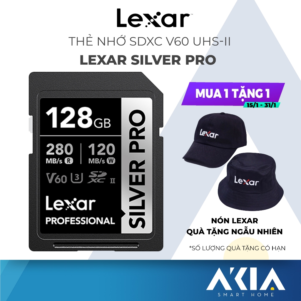 Thẻ nhớ SDXC 64GB/ 128GB/ 256GB Lexar SILVER PRO V60, UHS-II, tốc độ đọc 280MB/s, tốc độ ghi 120MB/s
