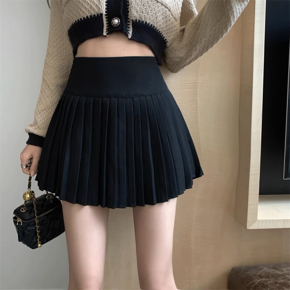 Chân váy xếp ly tennis dáng ngắn dập ly nhỏ màu đen, trắng lưng chun cạp cao