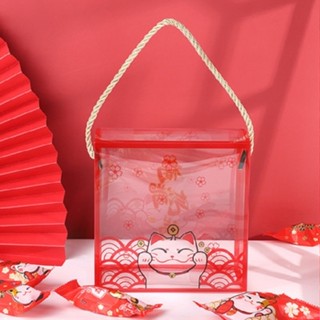 Set 10 hộp mica mèo Hài đựng được 500gr kẹo nougat, 300gr bánh quy