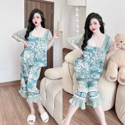Đồ Ngủ Nữ MIKY, Đồ Ngủ Lửng lụa Latin cao cấp mềm mại xinh xắn < 65KG