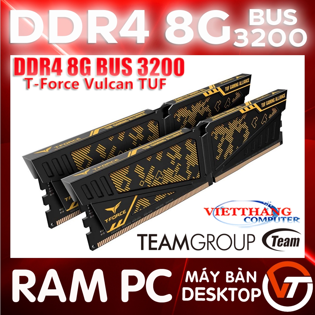 Ram TeamGroup T-Force Vulcan TUF Gaming Alliance Yellow 8GB DDR4 Bus 3200Mhz Tản nhiệt New 100%