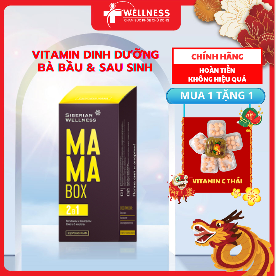 Vitamin tổng hợp cho bà bầu, vitamin bầu Mama Box siberian, bổ sung vitamine và khoáng chất - Hộp 30 gói