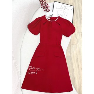 Đầm dự tiệc Nhật Vy cổ tròn khoét giọt nước form dáng xoè chất lụa sọc gân phù hợp dạo phố cafe sang chảnh - D2949