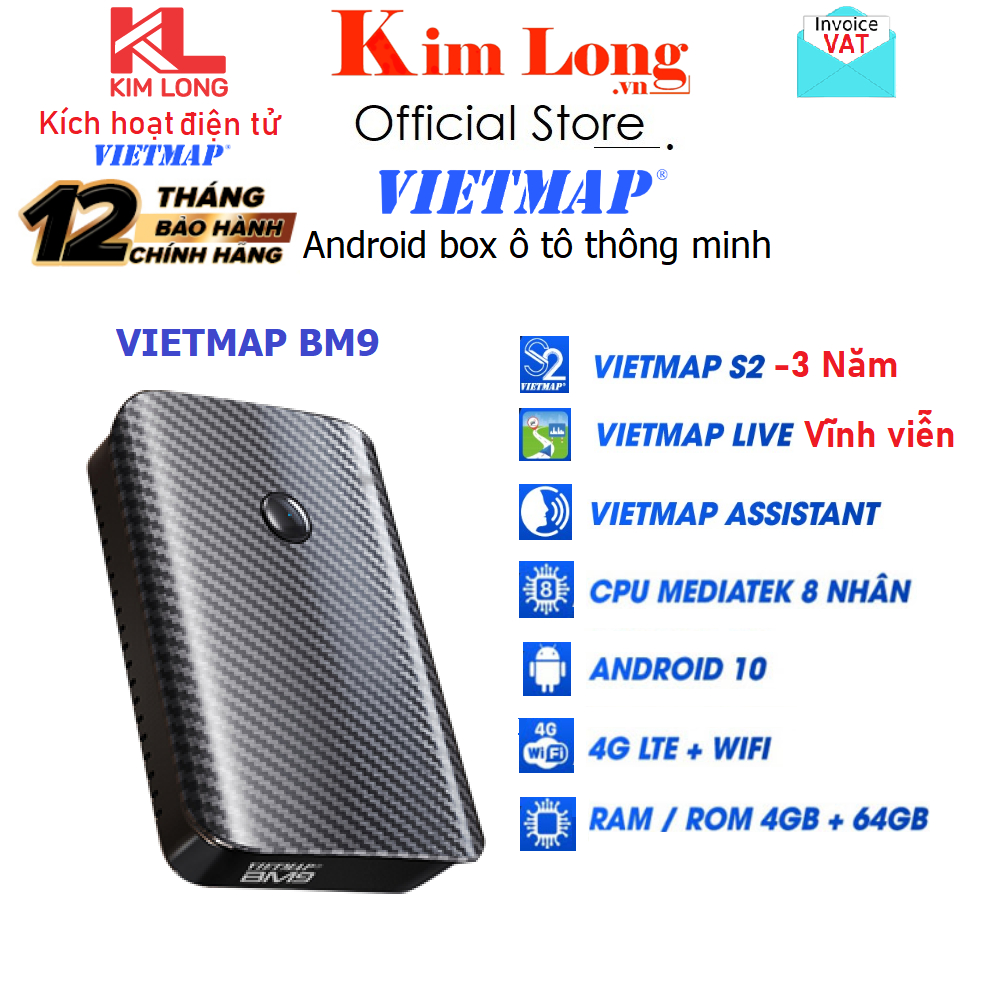 Android box ô tô Vietmap BM9 Dẫn đường S2 , Vietmap Live, Kết nối Sim 4G , Trợ lý Assistant, Carplay/Android Auto