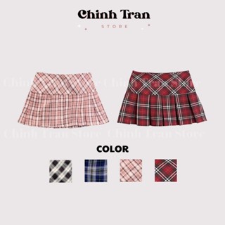 [HÌNH THẬT + HỎA TỐC] Chân váy KẺ XẾP LY cạp thấp dáng ngắn mini skirt phong cách Y2K - CHINH TRẦN STORE