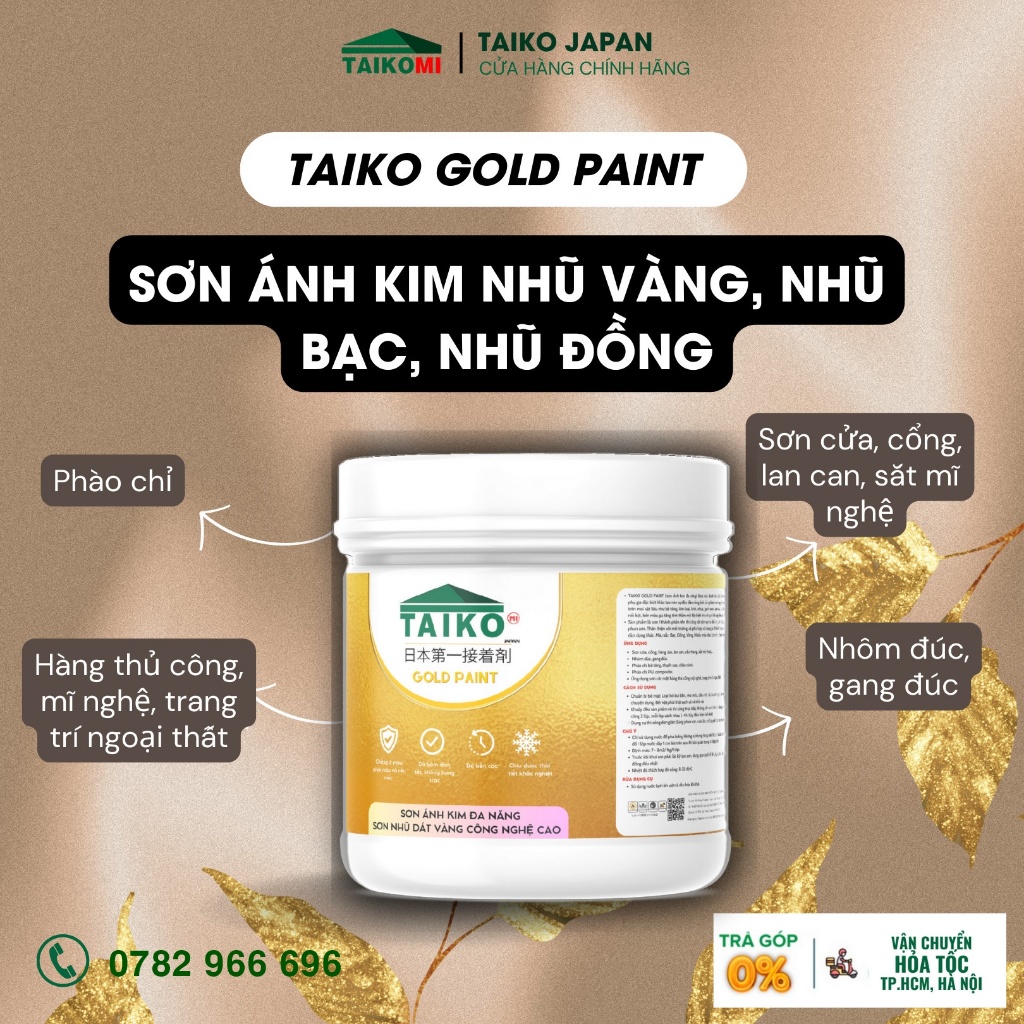 Sơn Nhũ Đồng, Nhũ Vàng Ánh Kim Cao Cấp,Trang Trí Ngoại Thất Hệ Nước An Toàn Bền Màu / TAIKO GOLD PAINT Dung Tích 500 ml