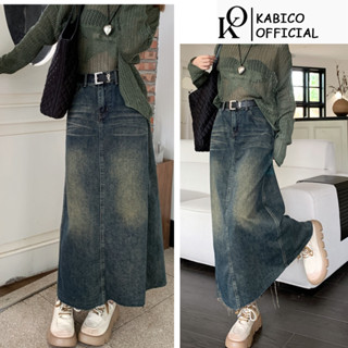 Chân váy jean nữ cạp cao dài qua gối, chân váy jean KABICO phong cách thanh lịch_A37