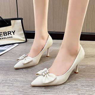 Giày búp bê nữ mũi nhọn giày cao gót 7Cm phối nơ xinh thanh lịch Xưởng Giày Pandor CaogotNN